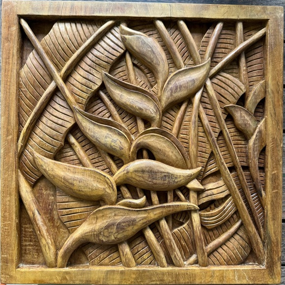 Handmade Hawaiian teak wood Heleconia Flower